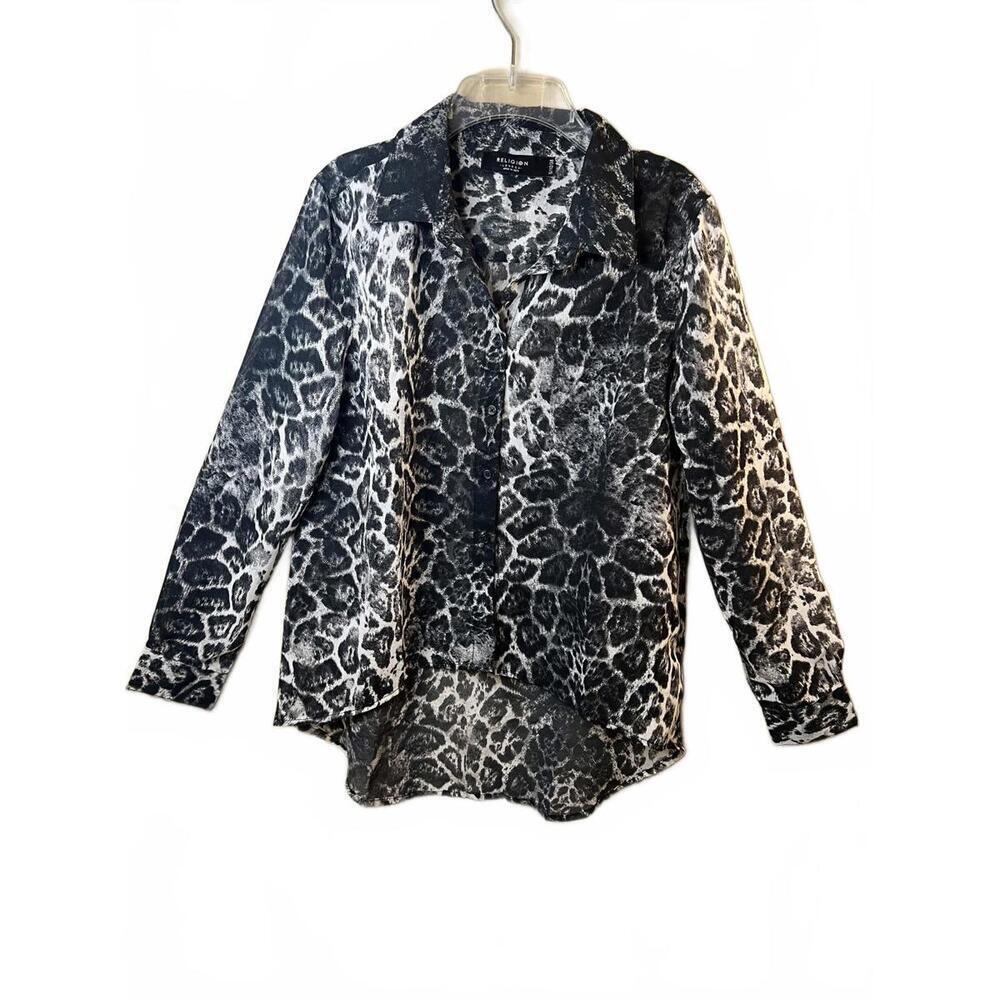 Religion London Black and White Leopard Print Semi Sheer Hi Low Hem Top Small